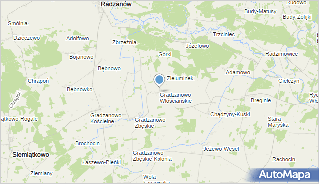 mapa Gradzanowo Włościańskie, Gradzanowo Włościańskie na mapie Targeo